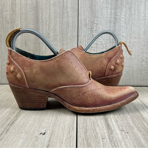 PS Kaufman Rustic Tan Leather Heeled Western Oxford Ankle Booties Women’s Size 6 - Picture 2 of 10